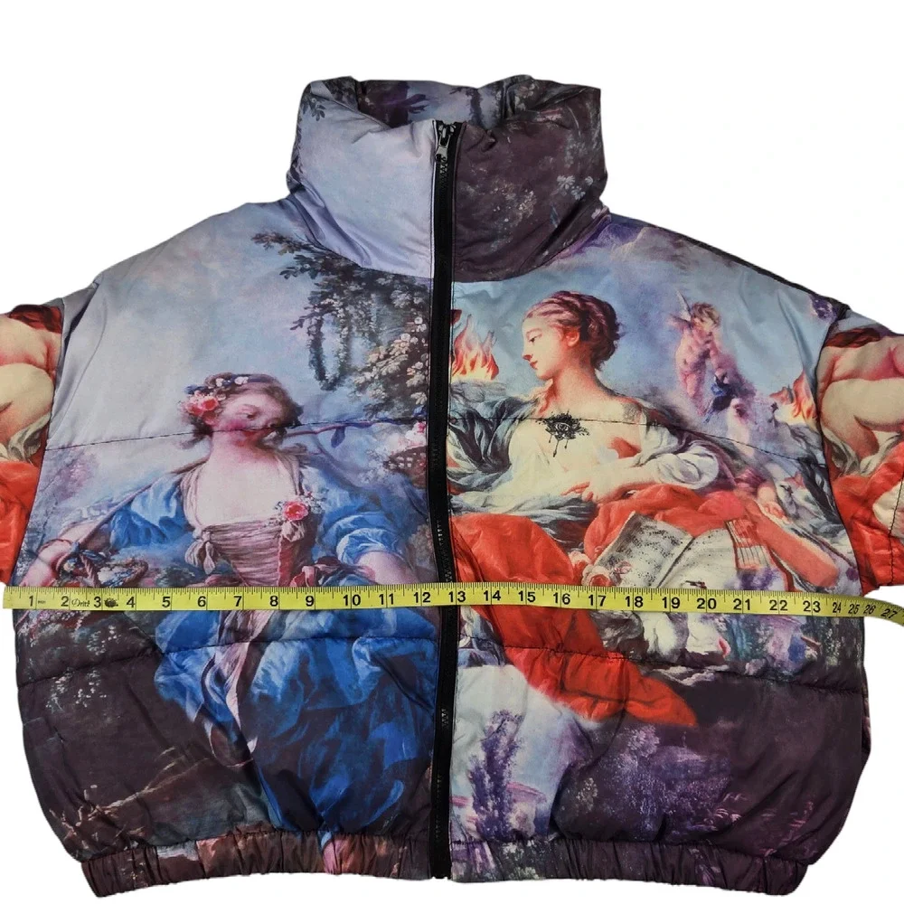 Azalea Wang Renaissance Art Puffer Jacket Size XL Art to Wear Bomber Coat